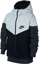 NIKE Boy's Sportswear Windrunner Sherpa Jacket Black/Pure Platinum, M AA0069-010