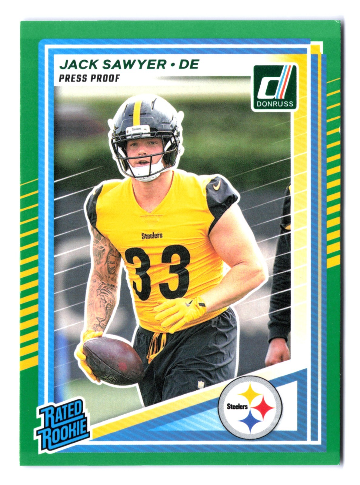 2025 Donruss Football-Jack Sawyer #390 Green Press Proof Rated Rookie (RC)