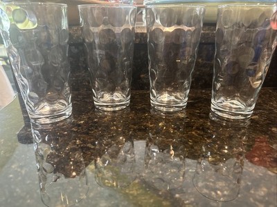 Set of FOUR  Pasabahce Thumbprint Optic Dot Tea Water Drinking Glasses