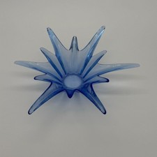 Vintage Cobalt Blue Starburst Splat Hand Blown Votive Candle Holder 8.5"