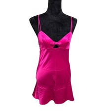 Vtg Y2K Victoria's Secret Hot Pink Satin Slip Dress Bow Peep Hole Detail Sz S
