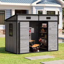 5x3, 6x4, 8x6ft Grey Wood Effect Plastic Garden Shed Outdoor Tools Storage House