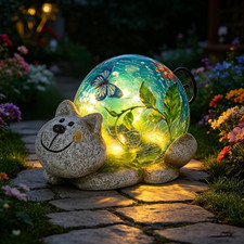 Solar Garden Statues Outdoor Decor - Cat Outdoor Statues with Solar Lights Resin