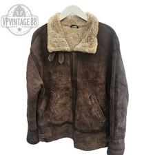 Vintage B-3 Aviator Bomber Jacket Brown Sheepskin Shearling Leather Flight