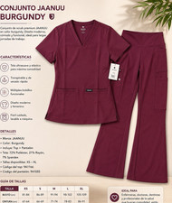 Jaanuu Women s Burgundy Scrub Set V-Neck Solid Polyester/Rayon/Spandex 9A1166