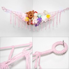 w/ LED Light Stuffed Animal Pink Hammock Net Toy Storage Corner Organizer