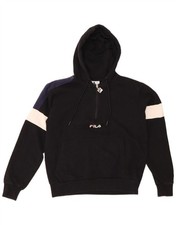 FILA Womens Oversized Hoodie Jumper UK 6 XS Black Colourblock Cotton CJ02
