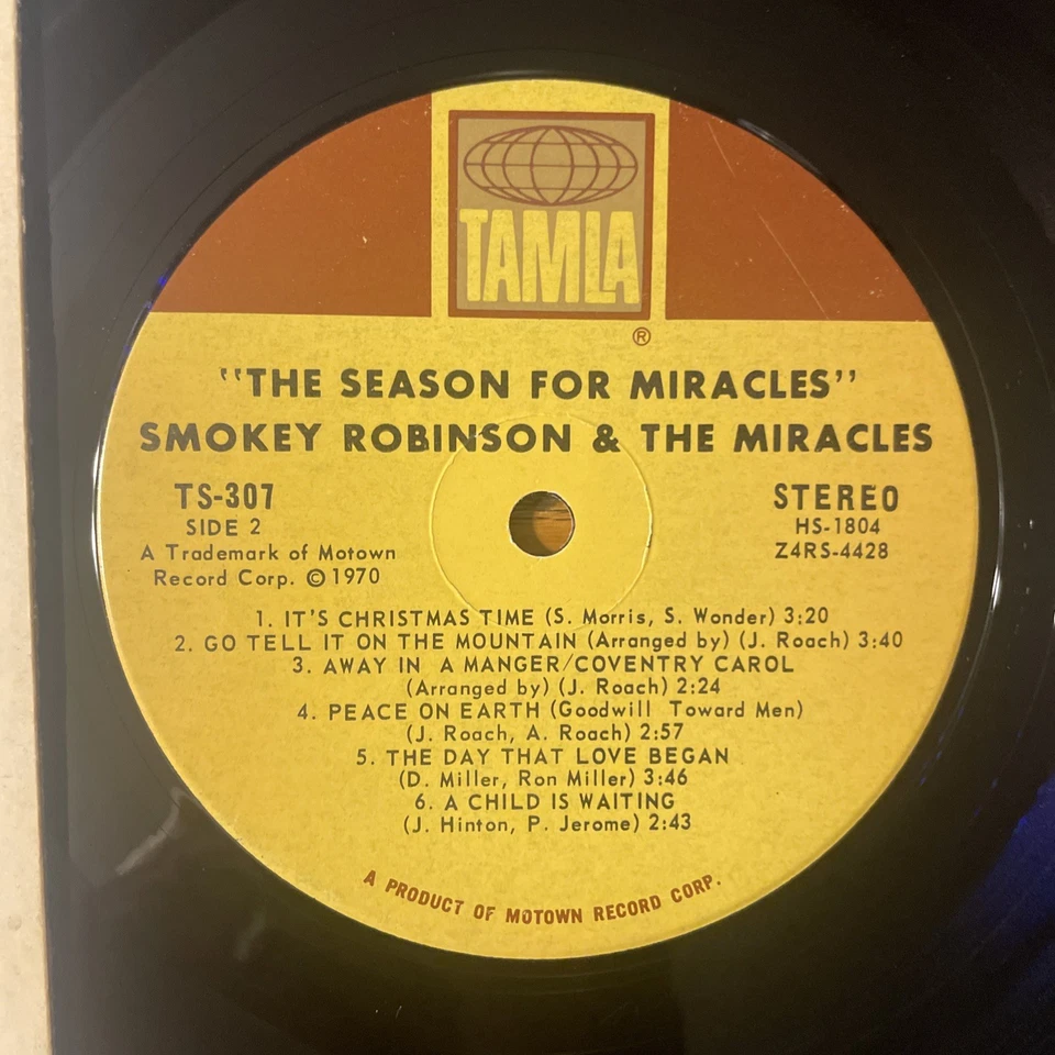 Christmas With The Miracles / Smokey Robinson LP TAMLA Stereo + Shrink VG+!!! - Image 3 of 4