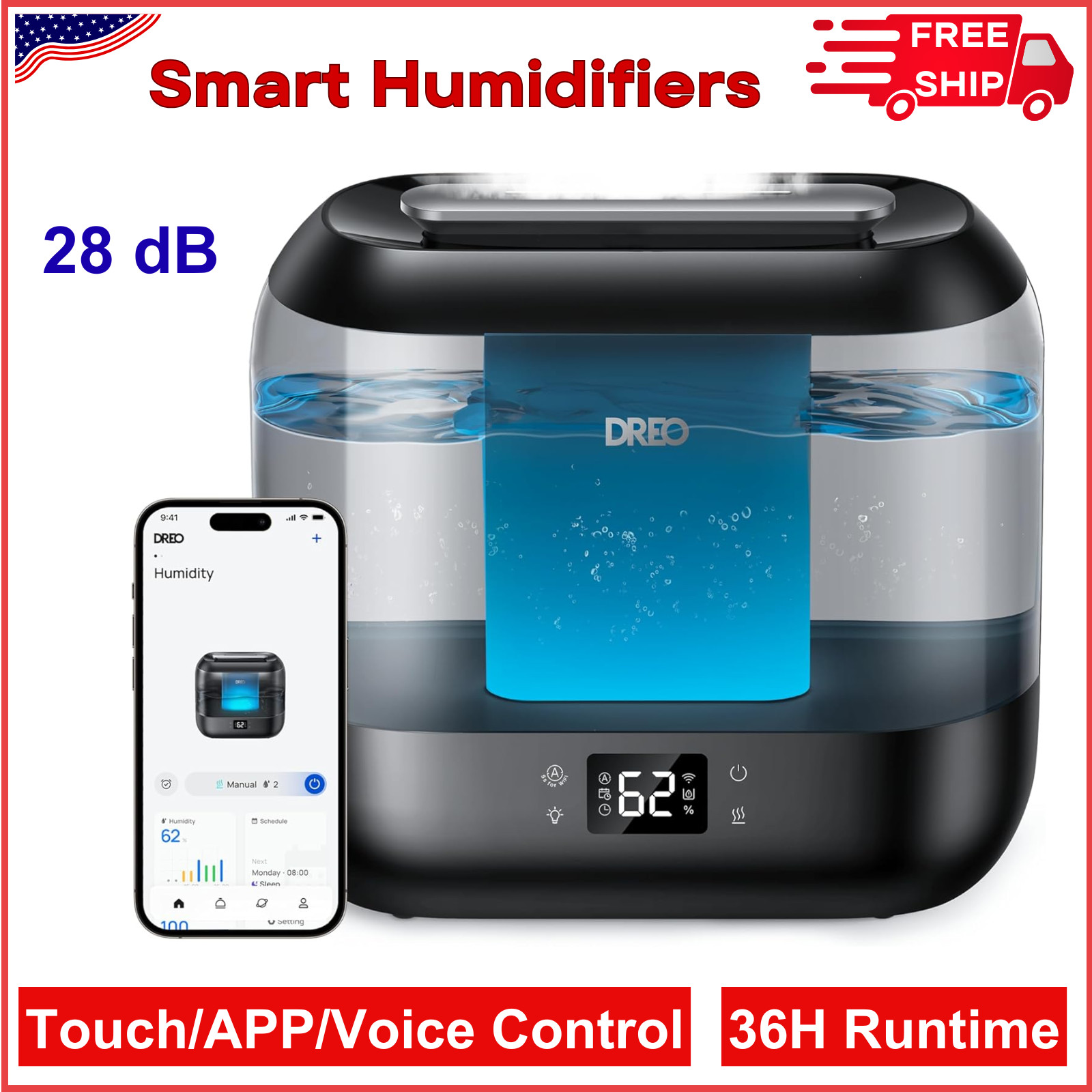S For Bedroom, Top Fill 4l Cool Mist Humidifier With 28 Db Black