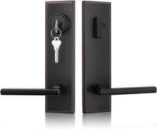 Modern Oil Rubbed Bronze Front Door Handle Deadbolt Set, Reversible Design