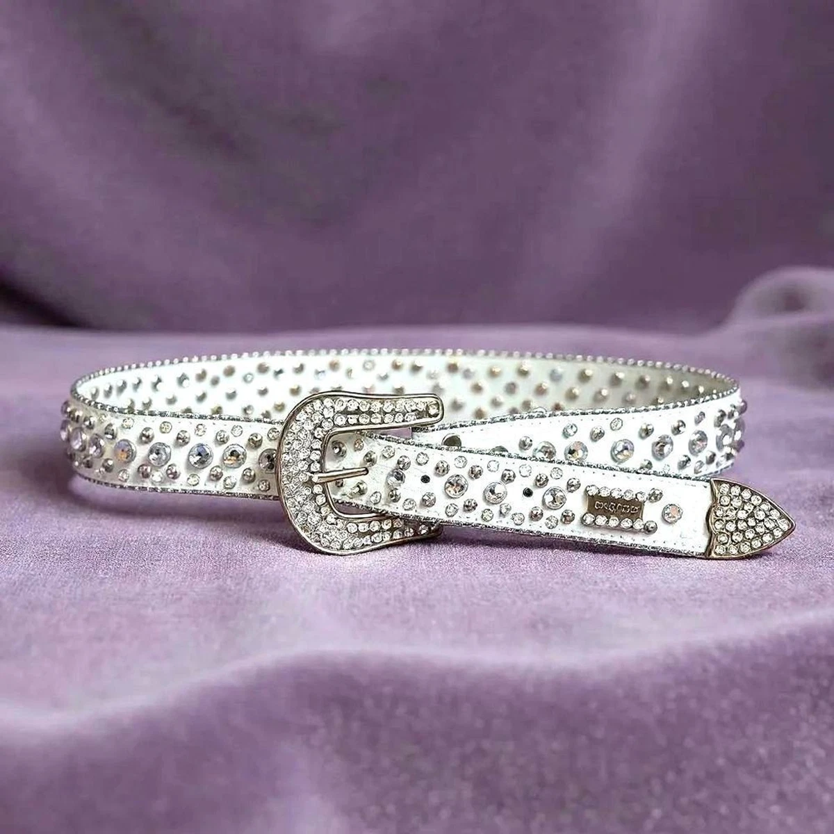 Women\'s Belt Iced Rhinestone Western Cowgirl Bling Cathy\'s White Leather Small Western Rhinestone Belt – White Leather Cowgirl/cowboy  main image 4