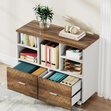 2-Drawer Wood File Cabinet, Mobile Lateral Filing Cabinet for Hanging Letter Siz