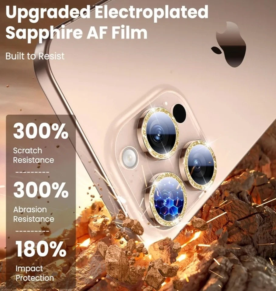 Paquete de 4 protectores de lente de cámara Bling para iPhone 15 Pro/Pro Max | Vidrio templado Foto 2 de 4