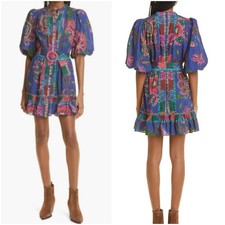 NEW, Farm Rio Sunset Tapestry Belted Cotton Blend Minidress Multi sz L #MD1848
