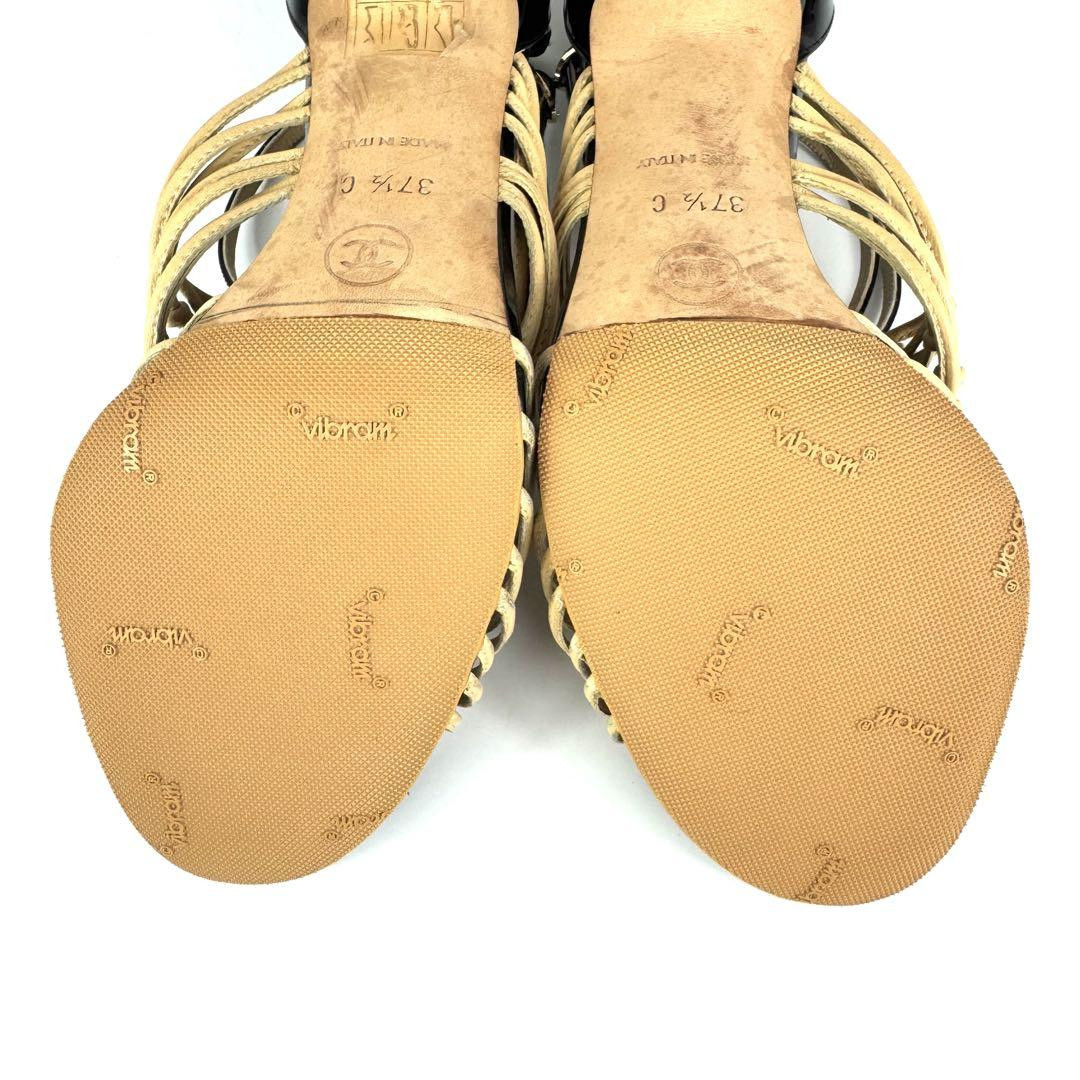 Chanel Pumps Heel Beige X Black With Coco Mark Size 37.5 US About7.5 For Women thumbnail 18