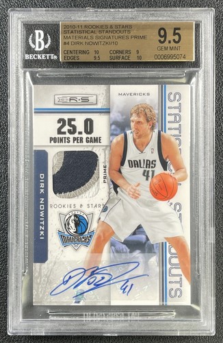 DIRK NOWITZKI BGS 9.5 2010 PANINI ROOKIES & STARS STAT STANDOUTS PATCH AUTO 9/10