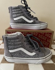 VANS Sk8-Hi Zip Sneakers Glitter Gunmetal VN000CYQ2VM Little Girls Size 12.5