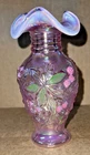 Fenton Daffodil Pink Iridescent Ruffle Top Vase Hand Painted By M. Cadi 6"