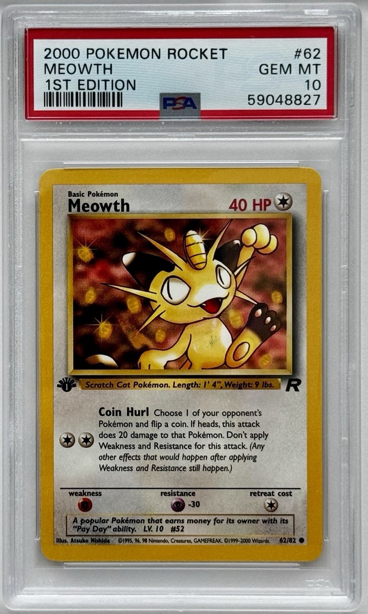 2000 Pokémon Rocket Meowth 1st Edition PSA 10 Thin Stamp + Rare