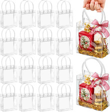 50 Pcs Mini Clear Gift Bags with Handle Small Plastic Gift Wrap Bags for Party