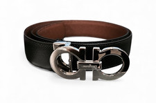 Authentic Salvatore Ferragamo Reversible Black/Cognac Leather Belt Size 40