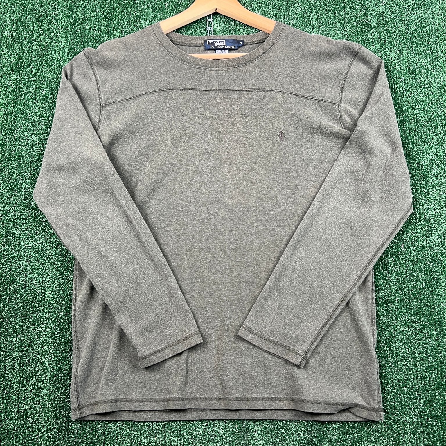 VTG Polo Ralph Lauren T-Shirt Mens M Green Long Sleeve Pony Logo Crewneck Y2K