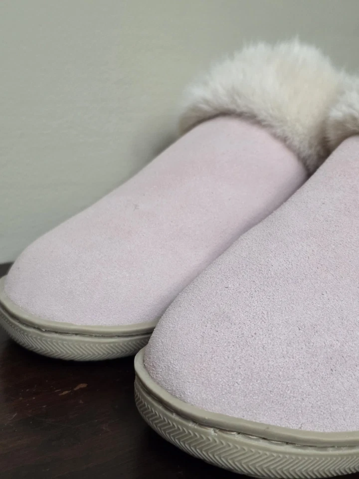 My Slippers de cuero para mujer 12 rubor rosa imitación piel forrada ribete sin cordones Foto 2 de 4