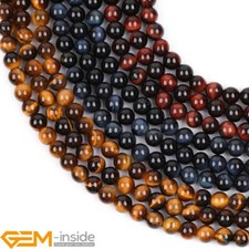 Natural Gemstone AA Blue Yellow Tiger's Eye Round Beads For Jewelry Making 15"