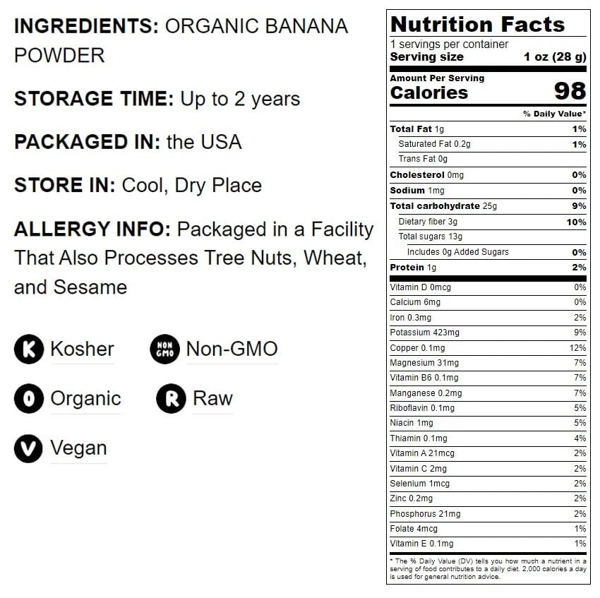Polvo de plátano maduro orgánico - sin OGM, kosher, crudo, vegano - alimento para vivir Foto 4 de 4