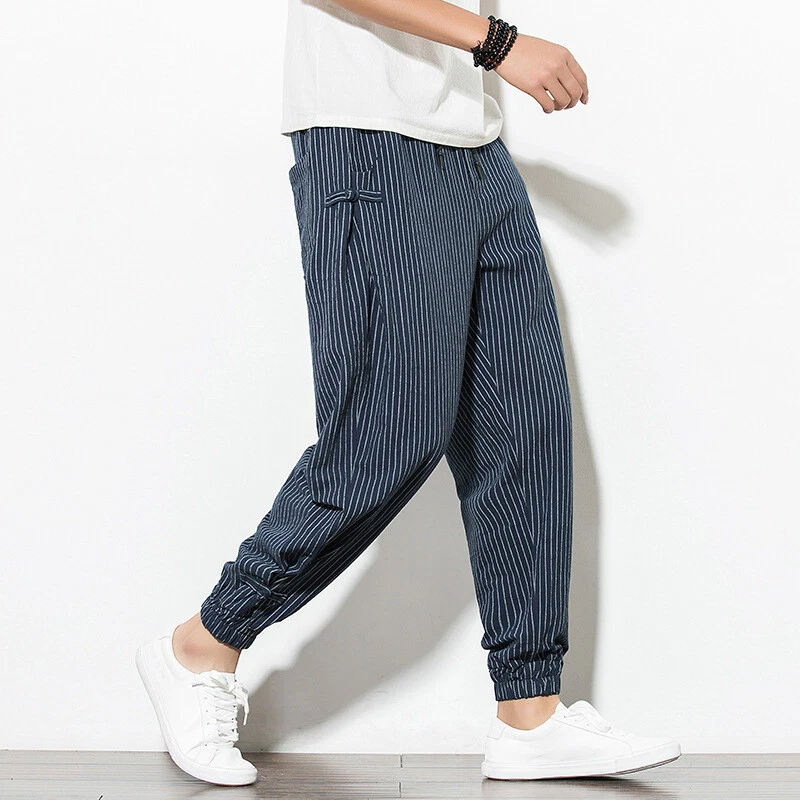 Mens striped deals drawstring pants