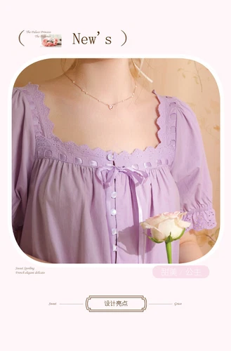 Damen Baumwolle Nachthemd Kurzarm eckiger Ausschnitt Pyjama Schlafkleid - Bild 18 von 34