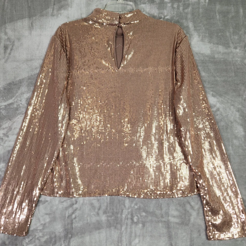 Cara Santana Nine West Womens Top 2XL Bronze Sequin Mock Neck Long Sleeve Party - Image 2 of 4