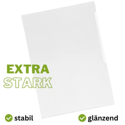 100 Durable Sichthüllen Prospekthüllen A4 EXTRA STARK glasklar oben/rechts 150my