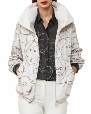 Akris Zip-Front Short Parka Jacket with Faces-Print SZ 38 = US 6 - NWOT RT $2990