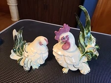 Kay Finch Pair of Chickens-Rooster and hen-gorgeous California pottery vintage 