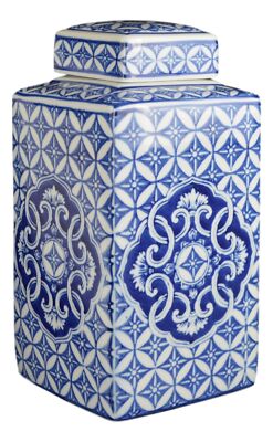 Festcool Blue & White Ceramic Porcelain Jar Vase – Rectangular Canister, 5-Inch Height, Classic Decorative Piece