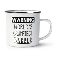 Warnung World's Grumpiest Friseur Emaille Becher Tasse MüRrisch Toll Best Lustig
