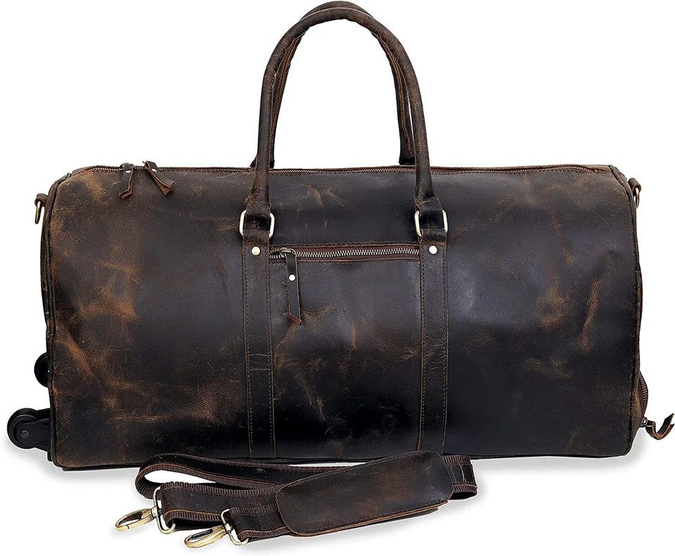 Bolso de Lona Trolly de Cuero de 24 Pulgadas Bolso de Mano Viaje de Fin de Semana Noche Gimnasio Lona Foto 4 de 4