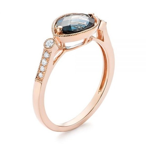 Anillo de piedras preciosas de topacio azul para mujer corte ovalado joyas de eternidad para uso de compromiso - Imagen 3 de 6