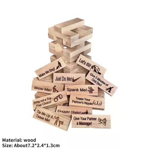 Adult Couples Jenga Wood Tumbling Tower Game Stacking Block Tower Game Date Toy - Picture 4 of 11