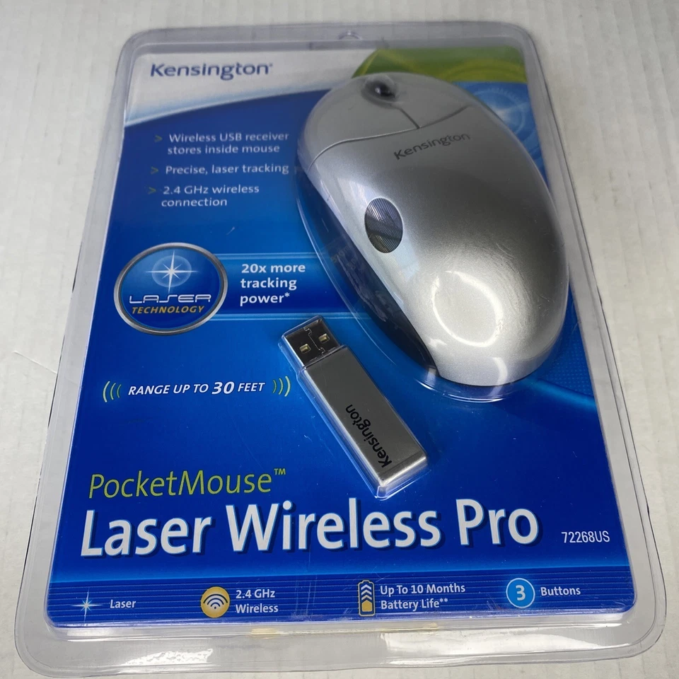Kensington PocketMouse Laser Wireless Pro USB Mouse 72268US for PC & Mac Sealed - Image 3 of 3