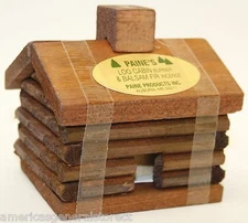 small LOG CABIN INCENSE BURNER smoking chimney + 10 balsam fir logs Paine's