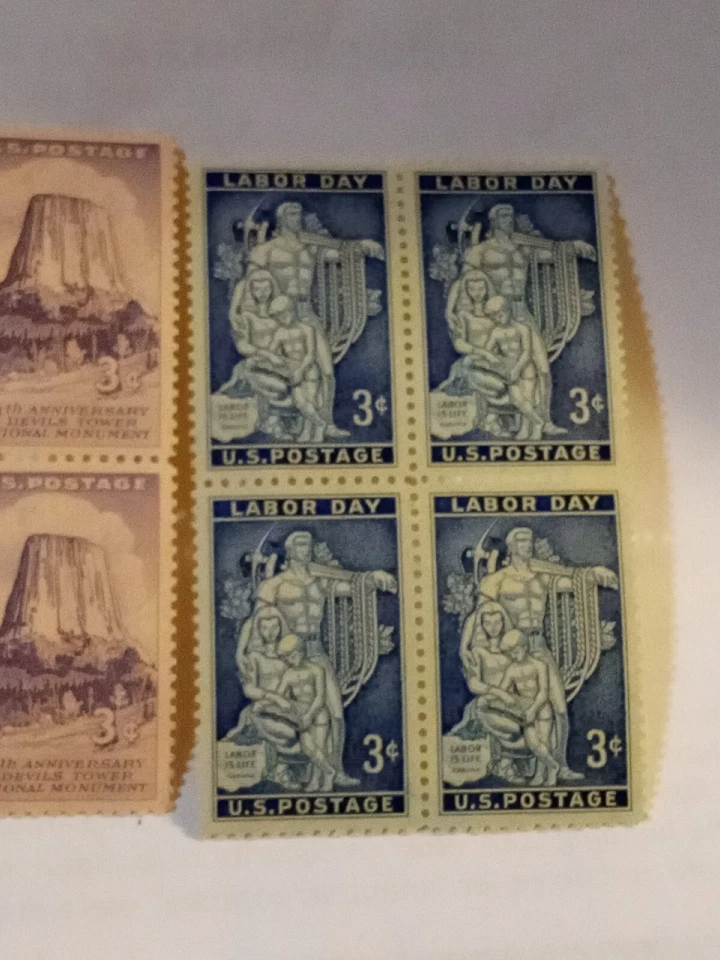 MINT NH OG TWO 3 CENT STAMP BLOCKS CV 5.00 - Image 3 of 4