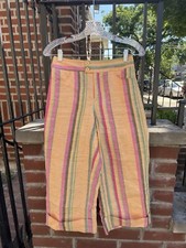Vintage 100 Linen Striped Capris Mid Rise Made In Spain 26  Slub Weave Summer