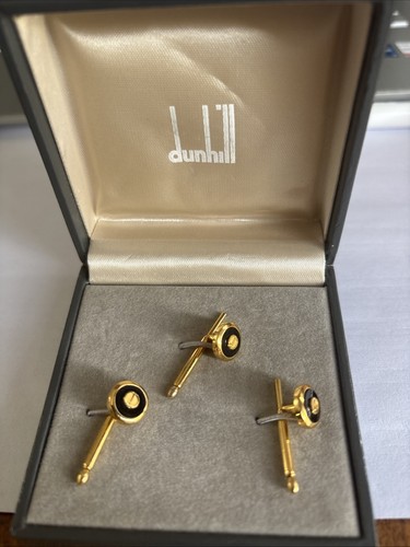Dunhill Gold Plated / Black Lacquer cufflinks & Dress Shirt Studs - Picture 3 of 10