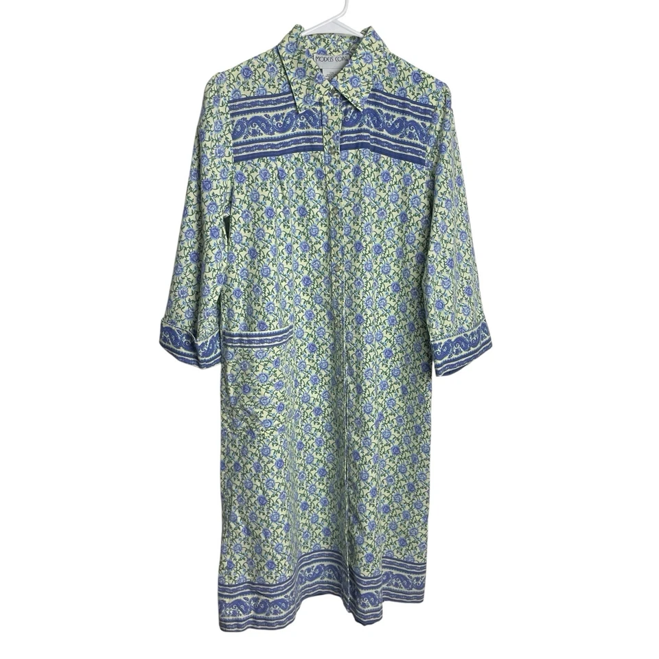Vintage Models Coat House Dress Robe Womens S Yellow Blue Snap Front Lounge - Image 2 of 4