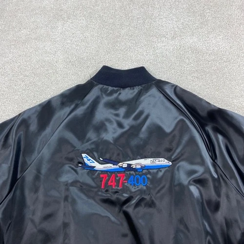 Vintage Northrop Grumman Boeing 747-400 Jacket Mens L Black Satin USA - product listing photo