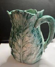 Vintage Cabbage/Lettuce Green Majolica Water Pitcher The Haldon Group Japan 1985