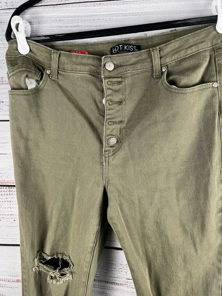 Hot Kiss High Rise Flare Jean Leg Size 15 Zip Bottom Fly Raw Hem 5 Pocket Leg - Image 2 of 4