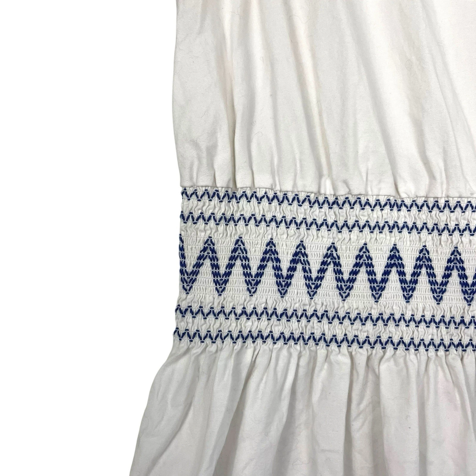 Abito Kate Spade New York popeline smocked grande bianco blu ricamo midi